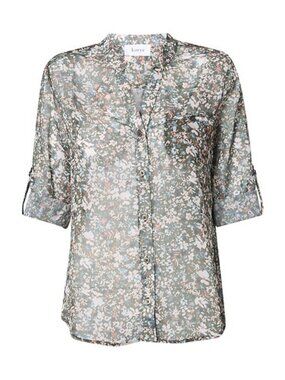KORYE Women's Button Front Long Sleeve Blouse Size S In Olive Multi